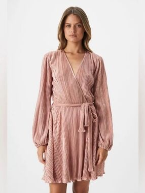 571-Bardot Rose Gold Plisse Mini Dress